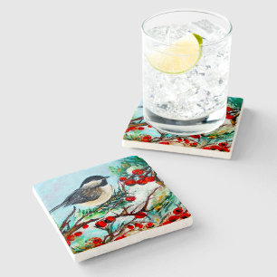 Dessous-de-verre En Pierre Chickadee-Sweet Winter Black Capped Oiseau de Chic