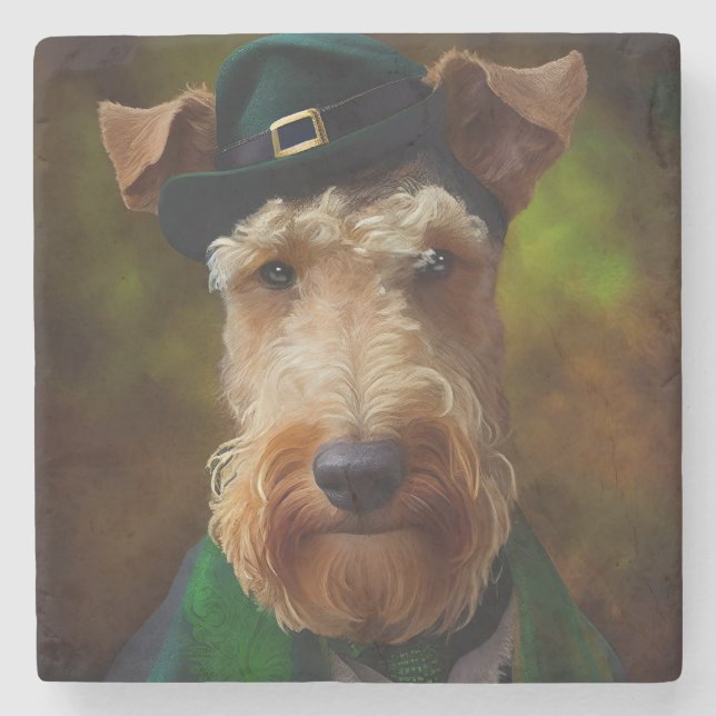 Dessous-de-verre En Pierre chien airedale à la St. Patrick's Day (Devant)