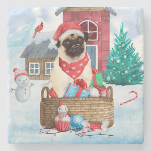 Dessous-de-verre En Pierre Chien de carlin dans la neige Maison de Chien de N
