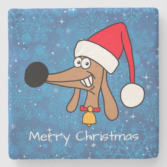 Dessous-de-verre En Pierre Chien de Noël Festif (Devant)