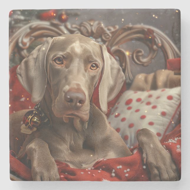 Dessous-de-verre En Pierre Chien Weimaraner Noël Festif (Devant)