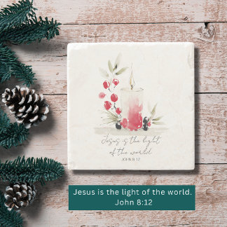 Dessous-de-verre En Pierre Christian Modern Faith Decor John 8:12 Candle 
