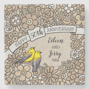 Dessous-de-verre En Pierre Cinquantième anniversaire personnalisé, oiseaux