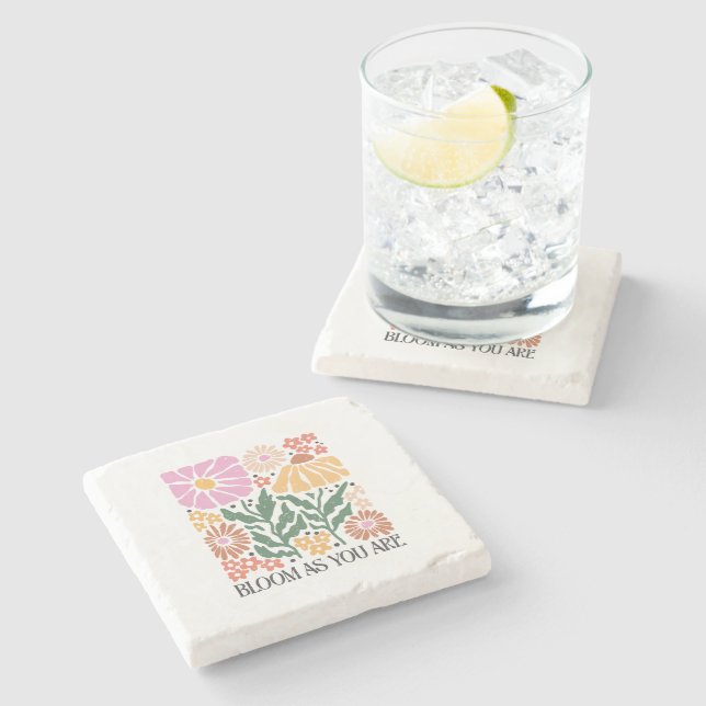 Dessous-de-verre En Pierre Citation Florale Inspirationnelle Florale Boho (Côté)