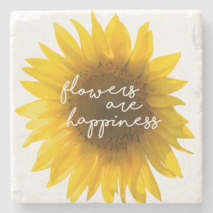 Dessous-de-verre En Pierre Citation tournesol "les fleurs sont le bonheur"