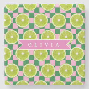 Dessous-de-verre En Pierre Citron Personnalisé Gingham Citron Personnalisé No