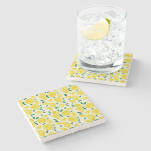 Dessous-de-verre En Pierre citrons d'aquarelle - jaune et vert