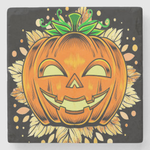 Dessous-de-verre En Pierre Citrouille Éffrayant Halloween Jackolantern