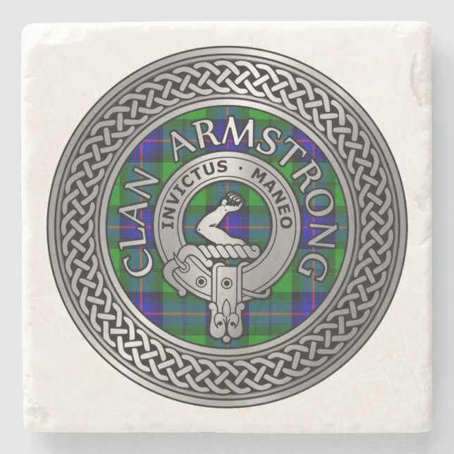Dessous-de-verre En Pierre Clan Armstrong Crest & Tartan Knot (Devant)
