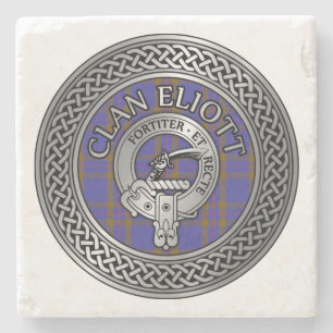 Dessous-de-verre En Pierre Clan Eliott Crest & Tartan Knot