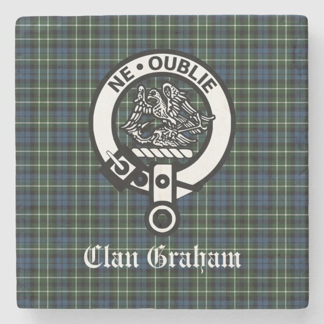 Dessous-de-verre En Pierre Clan Graham Montrose Tartan & Crest (Devant)
