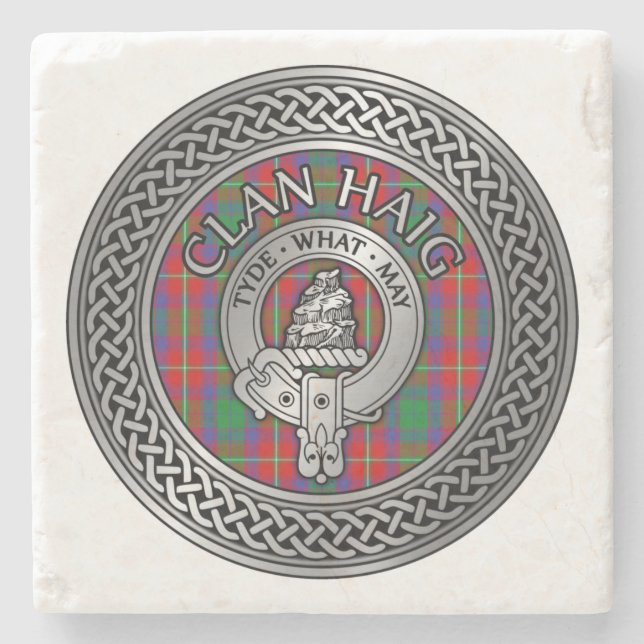 Dessous-de-verre En Pierre Clan Haig Crest & Tartan Knot (Devant)