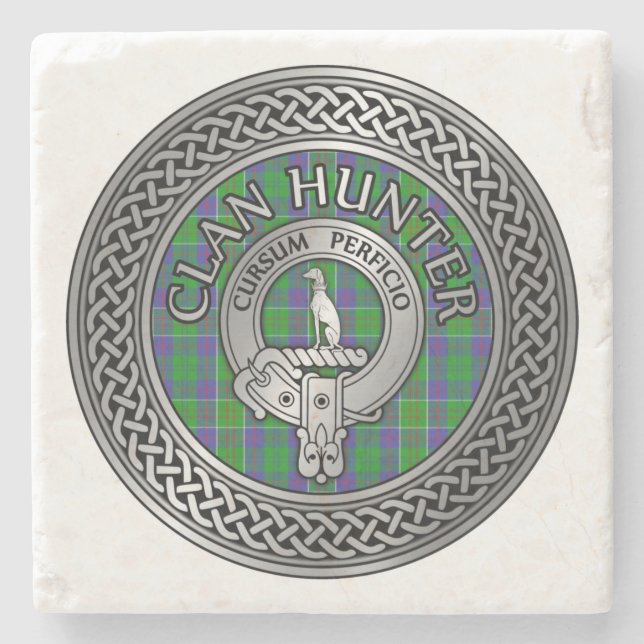 Dessous-de-verre En Pierre Clan Hunter Crest & Tartan Knot (Devant)