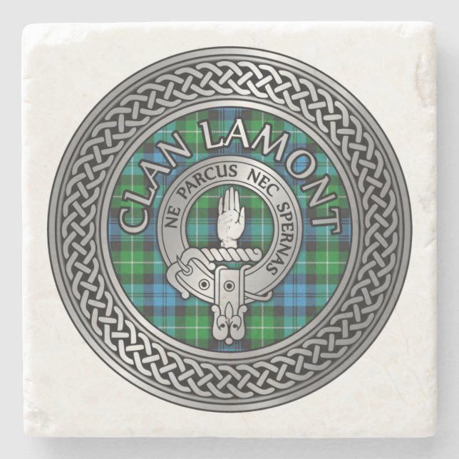 Dessous-de-verre En Pierre Clan Lamont Crest & Tartan Knot (Devant)