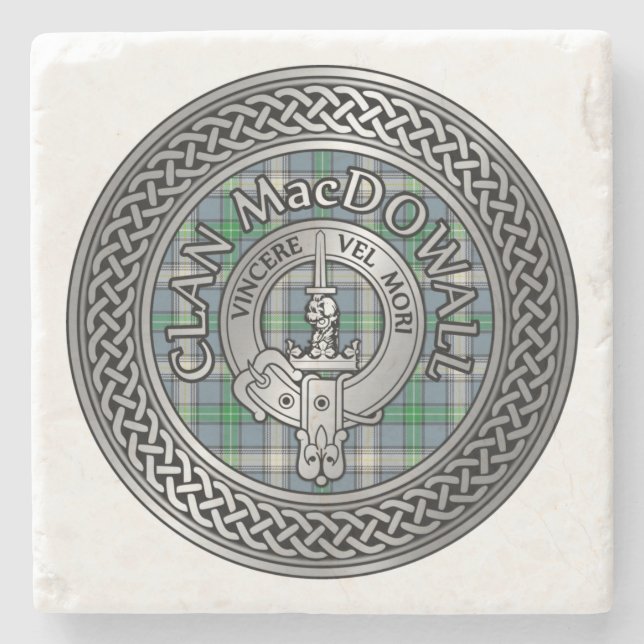 Dessous-de-verre En Pierre Clan MacDowall Crest & Tartan Knot (Devant)