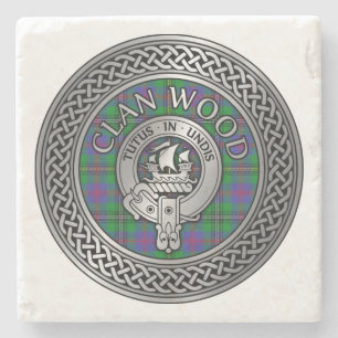 Dessous-de-verre En Pierre Clan Wood Crest & Tartan Knot