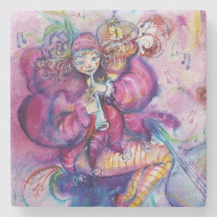 DESSOUS-DE-VERRE EN PIERRE CLOWN MUSICAL ROSE