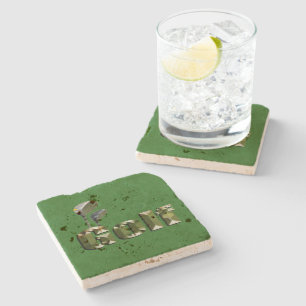 Dessous-de-verre En Pierre Clubs De Golf Sur Green Denim,