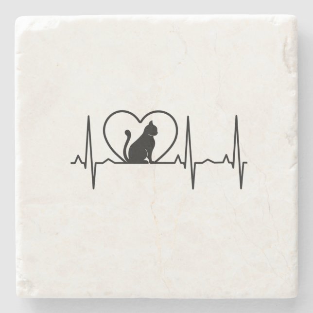 Dessous-de-verre En Pierre Coeur de chat avec coeur (Devant)