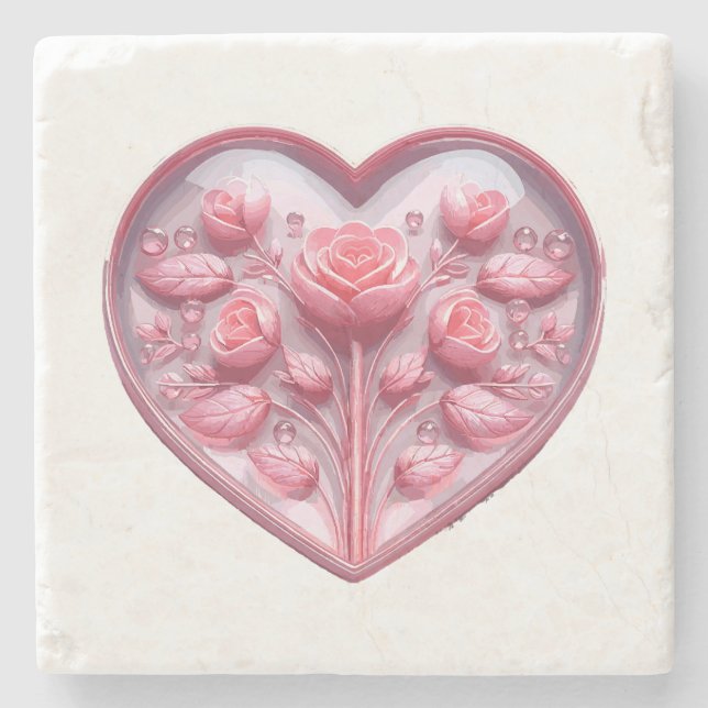 Dessous-de-verre En Pierre Cœur de roses (Devant)