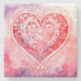 Dessous-de-verre En Pierre Coeur design rose