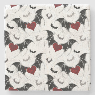 Dessous-de-verre En Pierre Coeur d'Halloween avec ailes de chauve-souris noir