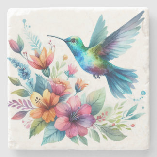 Dessous-de-verre En Pierre Colibri floral de printemps