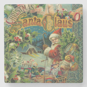 Dessous-de-verre En Pierre Collage de Noël victorien du Père Noël Antique