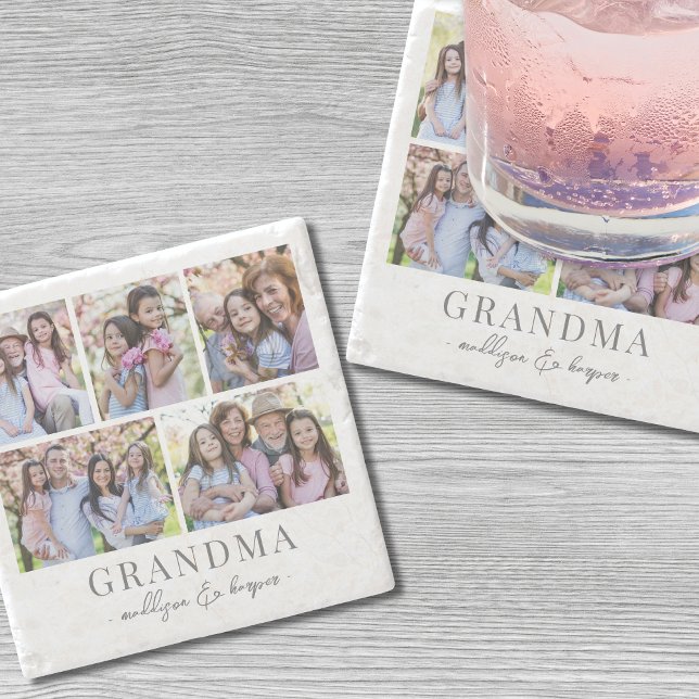 Dessous-de-verre En Pierre Collage photo de grand-mère (Grandma Photo Collage Stone Coaster)