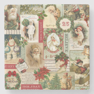 DESSOUS-DE-VERRE EN PIERRE COLLAGE VINTAGE DE NOËL