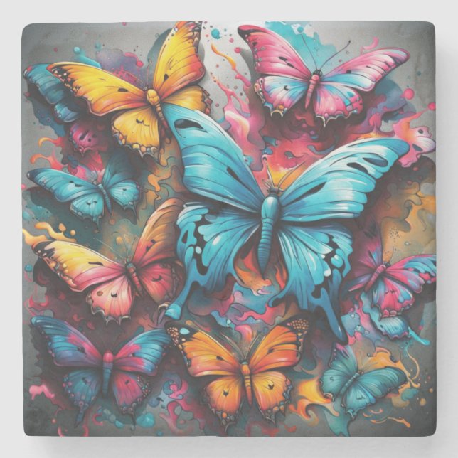 Dessous-de-verre En Pierre Colorful Butterfly  (Devant)