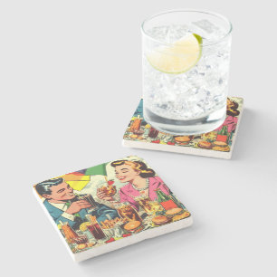 Dessous-de-verre En Pierre Comics Retro Couple Dracks