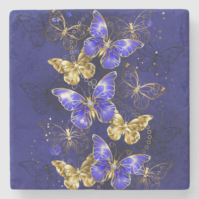 Dessous-de-verre En Pierre Composition avec papillons Sapphire (Devant)