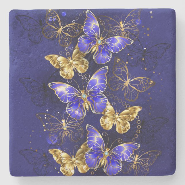 Dessous-de-verre En Pierre Composition avec papillons Sapphire (Devant)