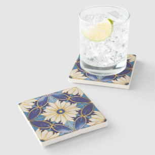 Dessous-de-verre En Pierre Comptoir cuisine Barware Art Déco Or bleu Floral