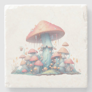 Dessous-de-verre En Pierre Conception de champignons pastel rétro aux couleur