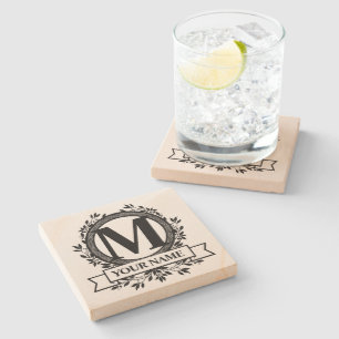 Dessous-de-verre En Pierre Conception de monogramme floral