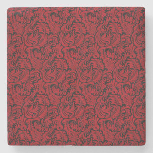 DESSOUS-DE-VERRE EN PIERRE CONCEPTION FEUILLUE ROUGE ET NOIRE