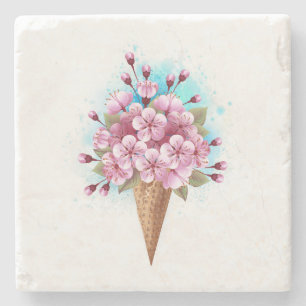 Dessous-de-verre En Pierre Cône rose Sakura crème glacée gaufre