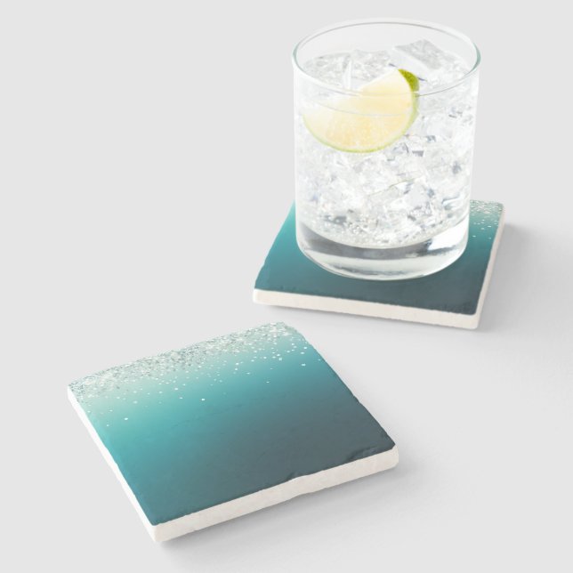 Dessous-de-verre En Pierre Confetti turquoise en argent (Côté)