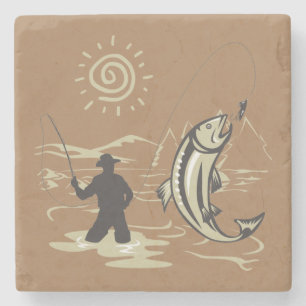 Dessous-de-verre En Pierre Cool et coloré attraper un poisson en été
