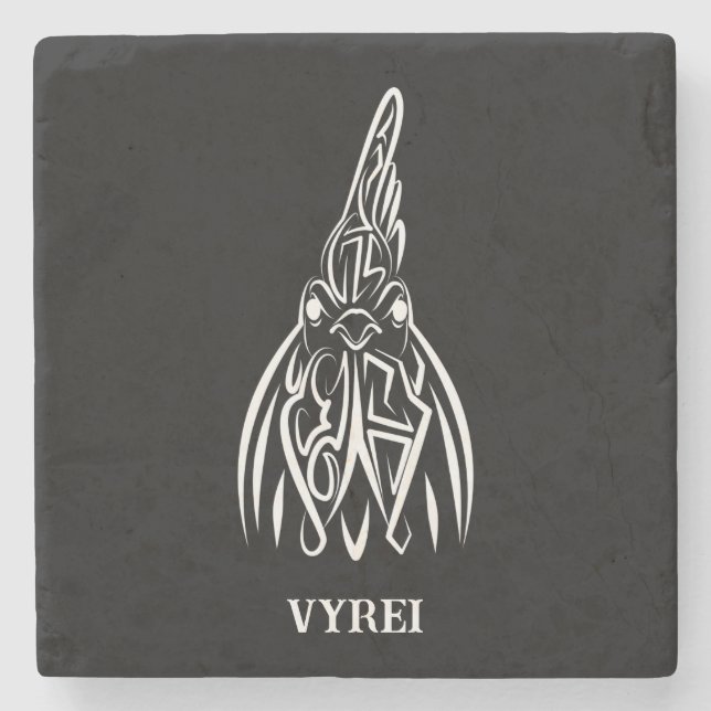 Dessous-de-verre En Pierre Coq tribal noir et blanc (Devant)