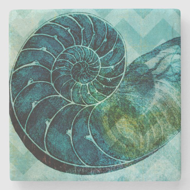 Dessous-de-verre En Pierre Coque spirale Turquoise (Devant)
