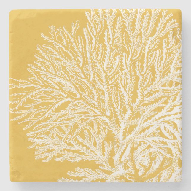 Dessous-de-verre En Pierre Corail jaune et blanc (Devant)