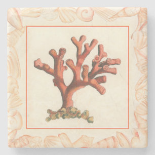 Dessous-de-verre En Pierre Corail rouge avec bordure conique