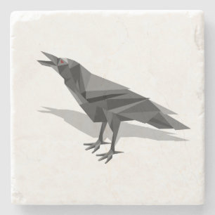 Dessous-de-verre En Pierre Corbeau Géométrique Cubiste Gris Triangles