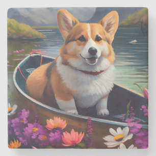 Dessous-de-verre En Pierre Corgi sur une pagaie : une aventure Pittoresque