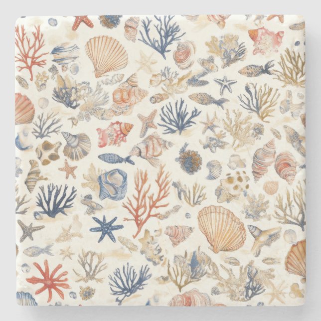 Dessous-de-verre En Pierre Côtière rustique - Coquillages, Starfish, Reef (12 (Devant)