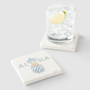 Dessous-de-verre En Pierre Coucher de soleil d'ananas et vagues de l'océan bl