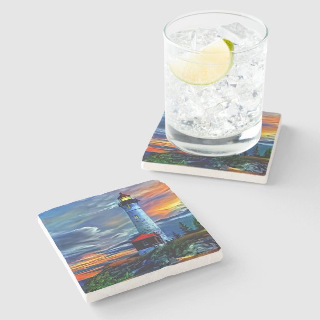 Dessous-de-verre En Pierre Coucher de soleil du phare (Côté)
